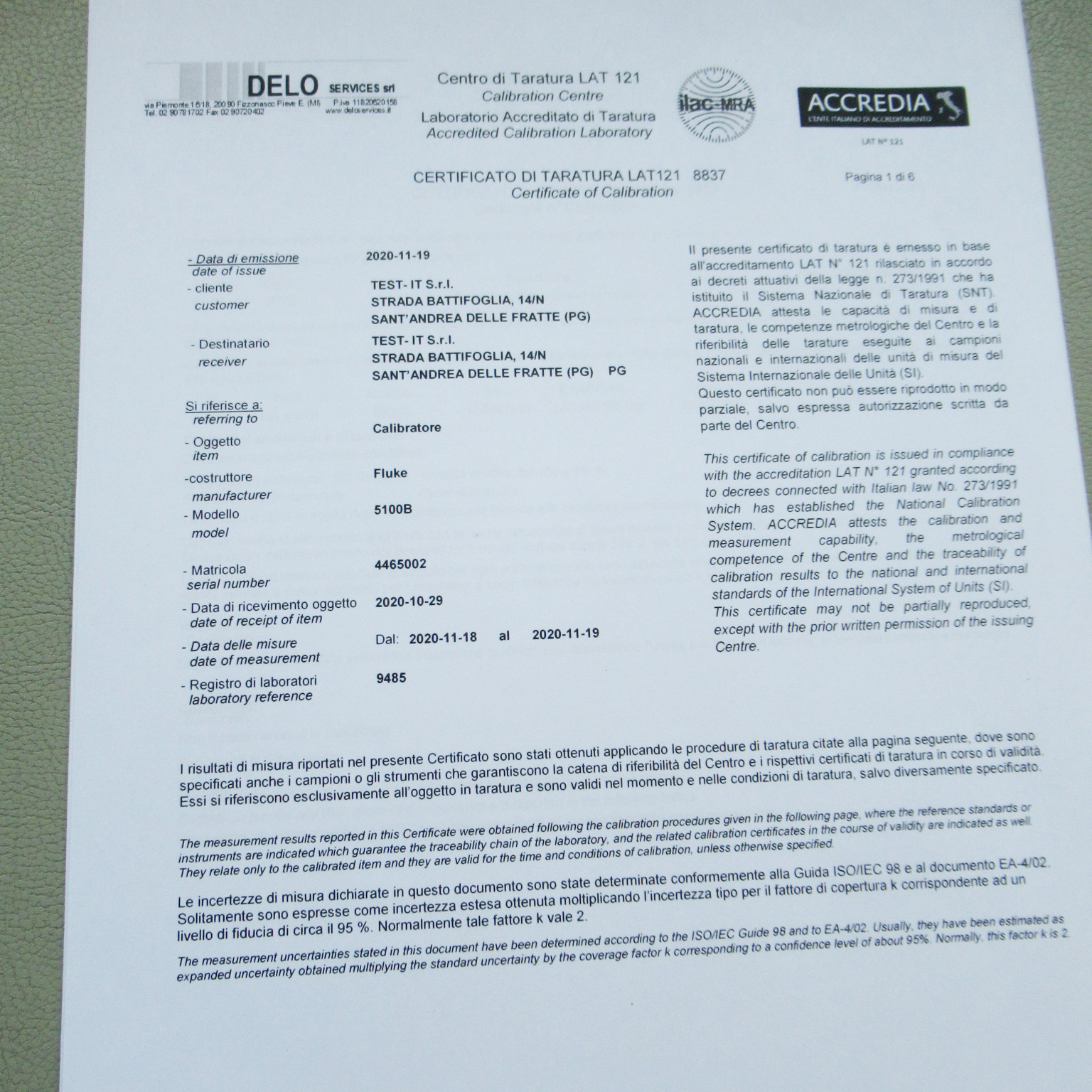 Fluke 5100B Calibrator with fresh calibration certificate eBay