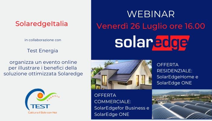  Evento WEBINAR SolarEdge – Soluzioni Ottimizzate Residenziali e Commerciali